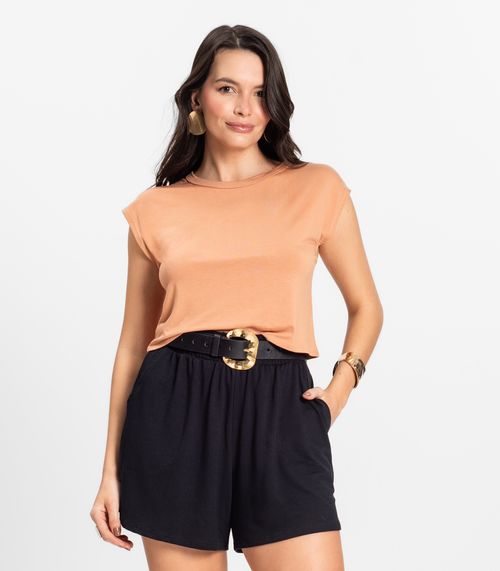 Blusa Básica Feminina Viscotorcion Rovitex Marrom