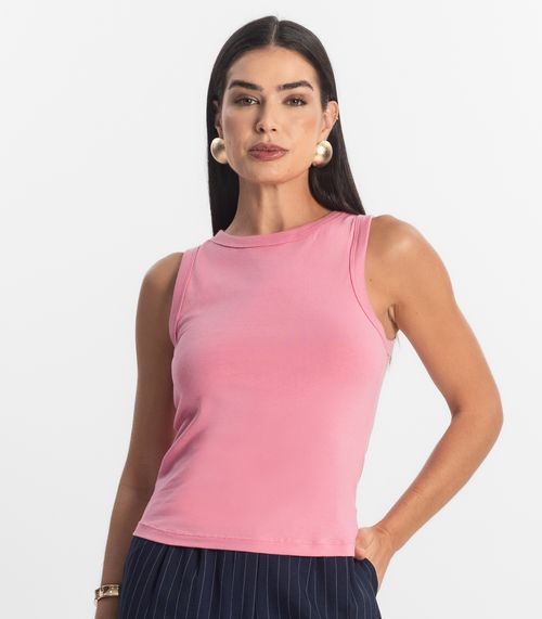 Regata Básica Feminina em Cotton Leve Rovitex Rosa