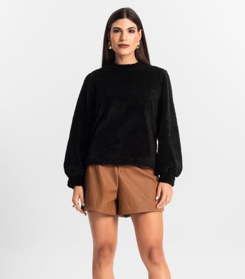 Blusão de Pelo Carneiro Feminino Endless Preto