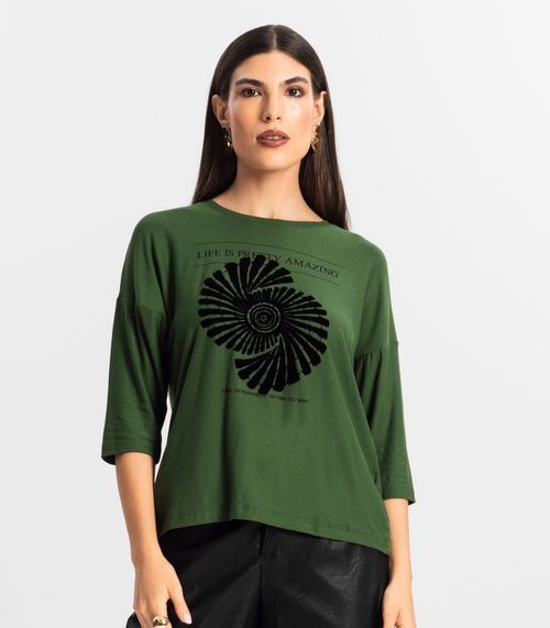 Blusa Feminina Manga 7/8 Viscose Endless Verde