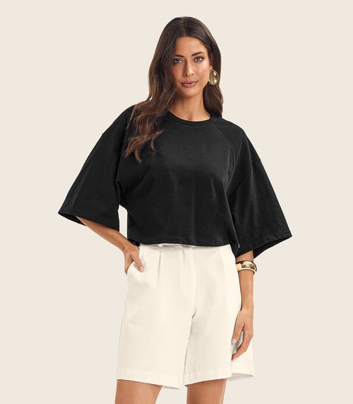 T- Shirt Feminina em Malhão e Ribana Endless Preto