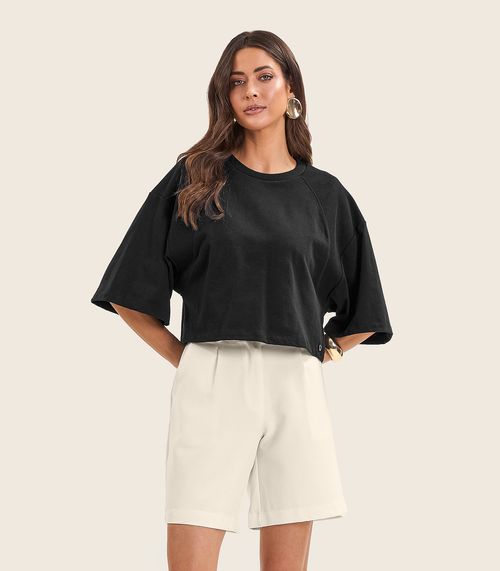 T- Shirt Feminina em Malhão e Ribana Endless Preto