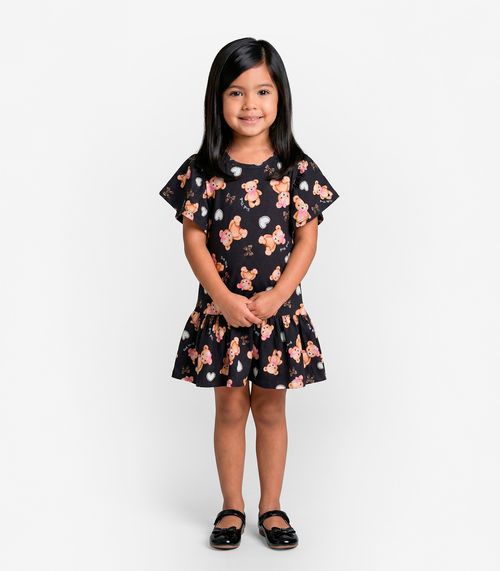 Vestido Infantil em Cotton Leve Trick Nick Preto