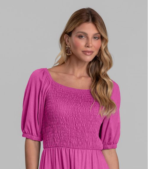 Vestido Curto Feminino em Visco Maquinetada Dianna Rosa