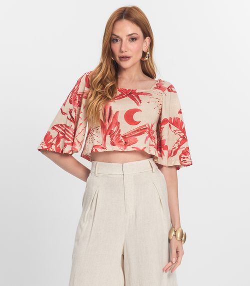 Blusa Cropped Manga Ampla em Meia Malha Endless Laranja