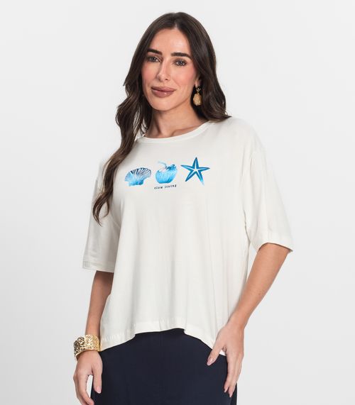 T- Shirt Feminina Manga Curta Endless Bege