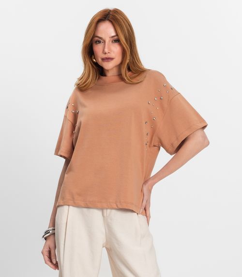 T- Shirt Feminina Gola Alta em Malhão Endless Marrom