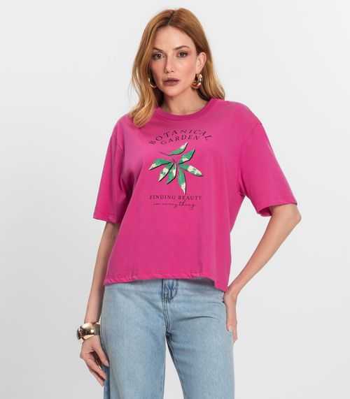 Camiseta Feminino Manga Curta Meia Malha Endless Rosa