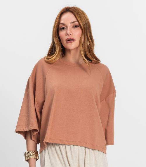 T- Shirt Feminina em Malhão e Ribana Endless Marrom