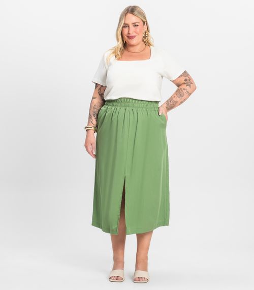 Saia Midi Plus Size Secret Glam Verde