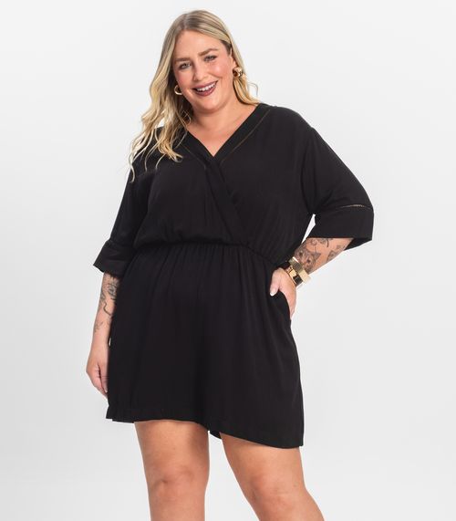 Macaquinho Feminino Plus Size Secret Glam Preto