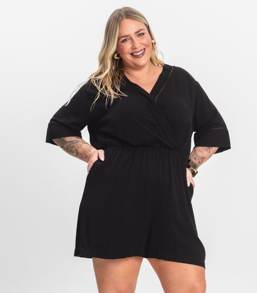 Macaquinho Feminino Plus Size Secret Glam Preto