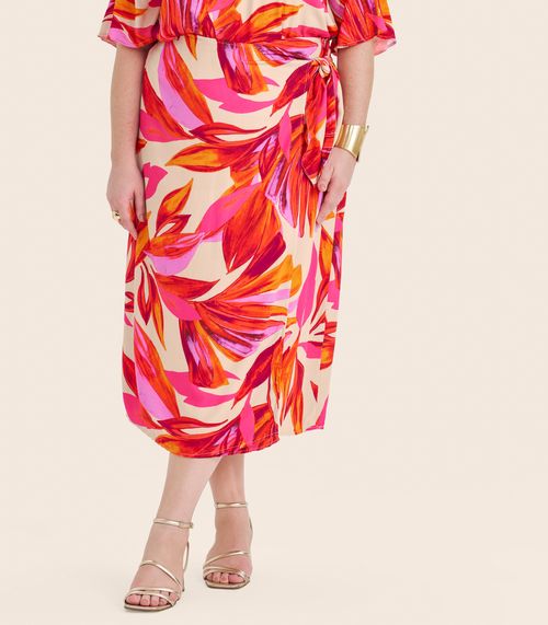 Saia Midi Plus Size em Viscose Secret Glam Laranja