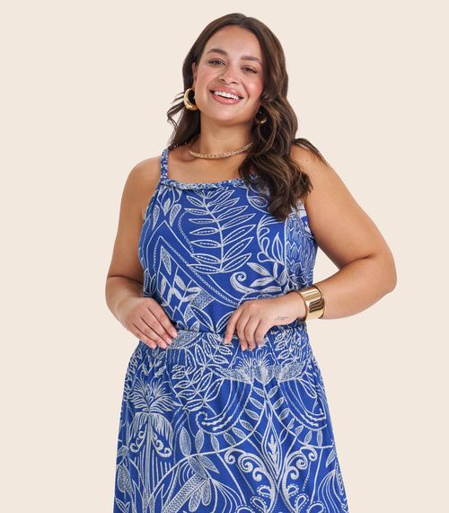 Blusa de Alça Plus Size Feminina Secret Glam Azul