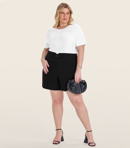 Blusa Manga Curta em Viscotorcion Secret Glam Branco