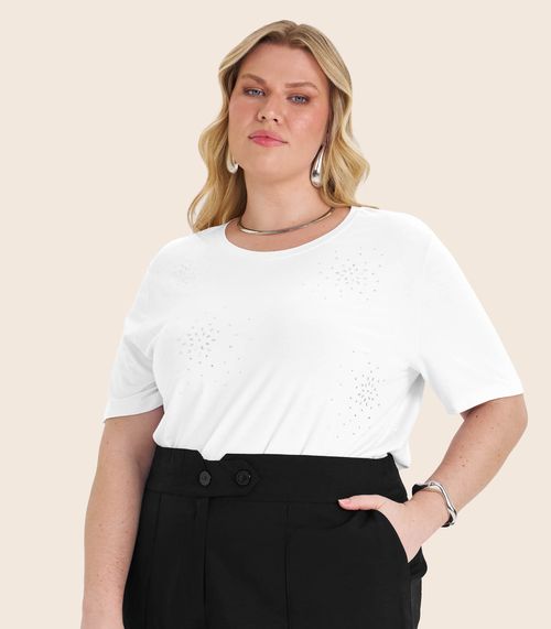 Blusa Manga Curta em Viscotorcion Secret Glam Branco