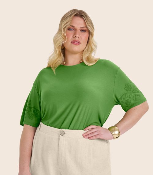 Blusa Manga Curta Plus Size Secret Glam Verde