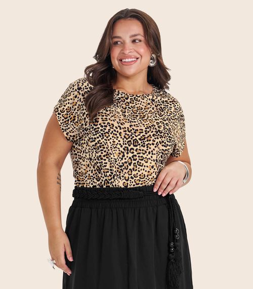 Blusa Manga Curta Plus Size Secret Glam Bege