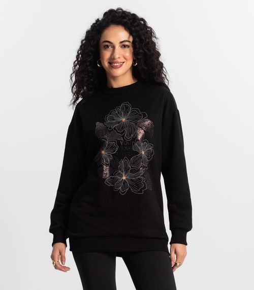 Moletom Alongado Feminino Rovitex Preto