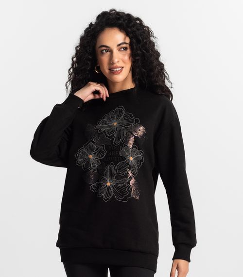 Moletom Alongado Feminino Rovitex Preto