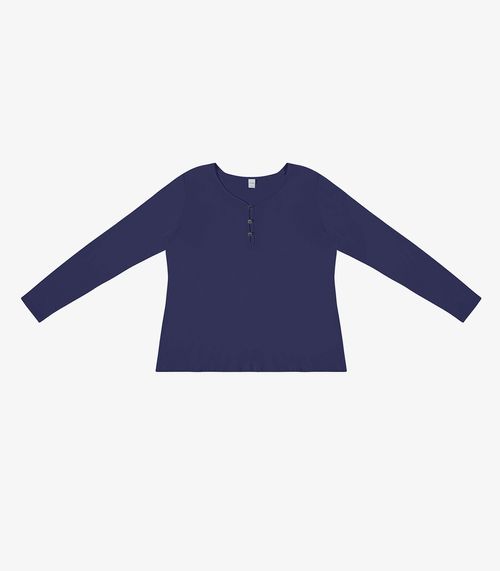 Blusa Feminina Com Botões Manga Longa Rovitex Azul