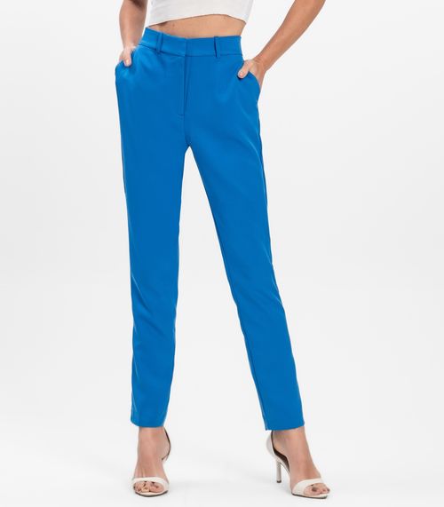 Calça Reta Feminina Social Em Alfaiataria Aishty Azul