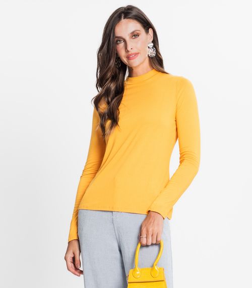 Blusa Feminina Manga Longa Gola Alta Rovitex Amarelo