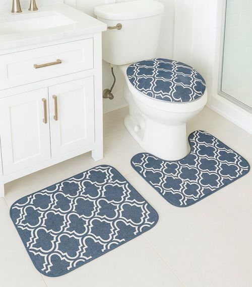 Jogo De Banheiro Estampado Tapetes Junior Cinza