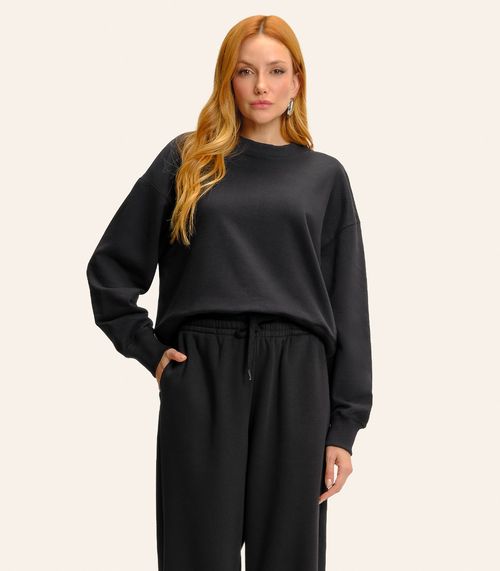 Blusão Cropped Manga Longa Moletom Básico Endless Preto