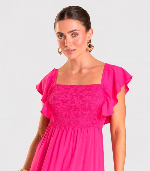 Vestido Midi Feminino Em Viscose Com Lastex Aishty Rosa