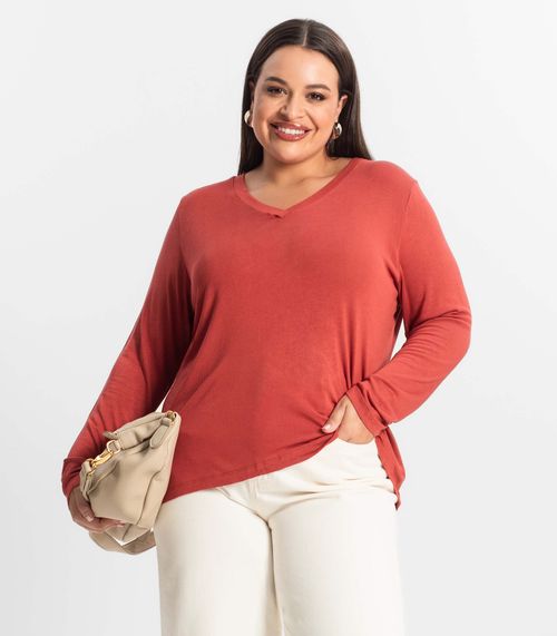 Blusa Manga Longa Visco Tricot Secret Glam Marrom