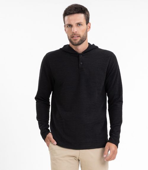 Camiseta Manga Longa Masculino Com Capuz Diametro Preto