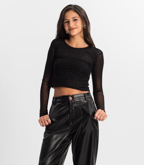 Blusa Juvenil Com Sobreposição Minty Preto