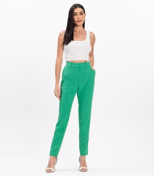 Calça Reta Feminina Social Em Alfaiataria Aishty Verde