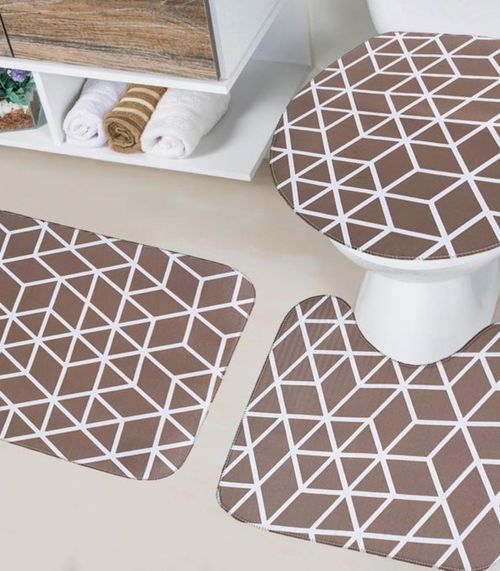 Jogo De Banheiro Estampado Tapetes Junior Marrom