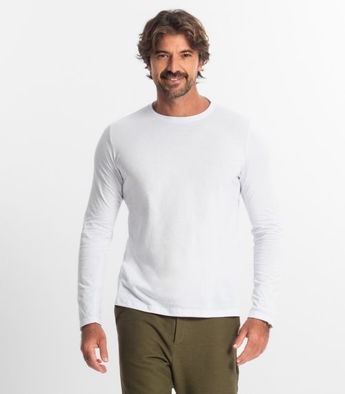 Camiseta Manga Longa Meia Malha Diametro Branco