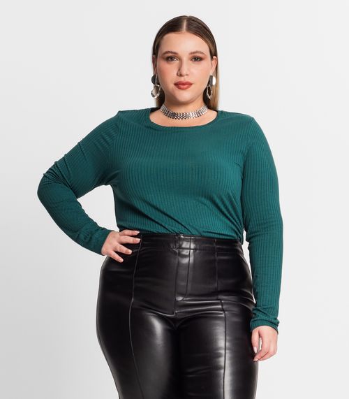Blusa Manga Longa Ribana Canelada Secret Glam Verde