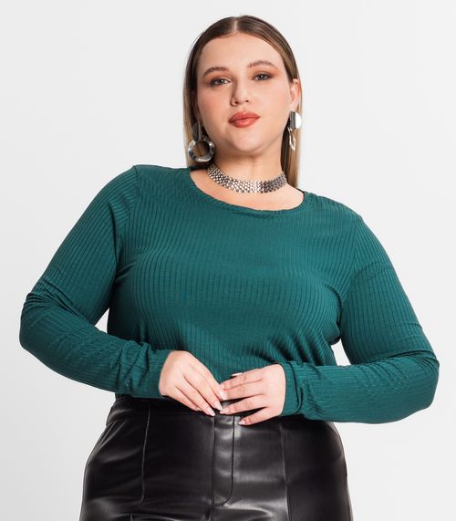 Blusa Manga Longa Ribana Canelada Secret Glam Verde