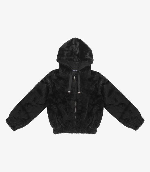 Jaqueta Juvenil Em Pelo Safira Com Capuz Minty Preto