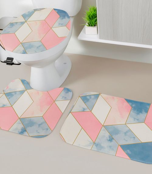 Jogo De Banheiro Estampado Tapetes Junior Rosa