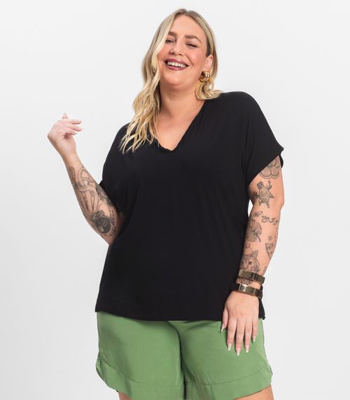 Blusa Manga Curta em Viscotorcion Secret Glam Preto