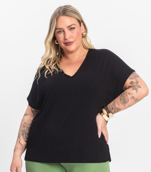 Blusa Manga Curta em Viscotorcion Secret Glam Preto