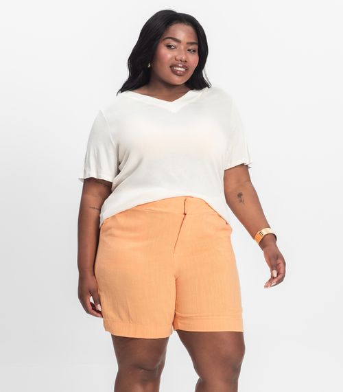 Shorts Feminino Plus Size em Linho Secret Glam Laranja