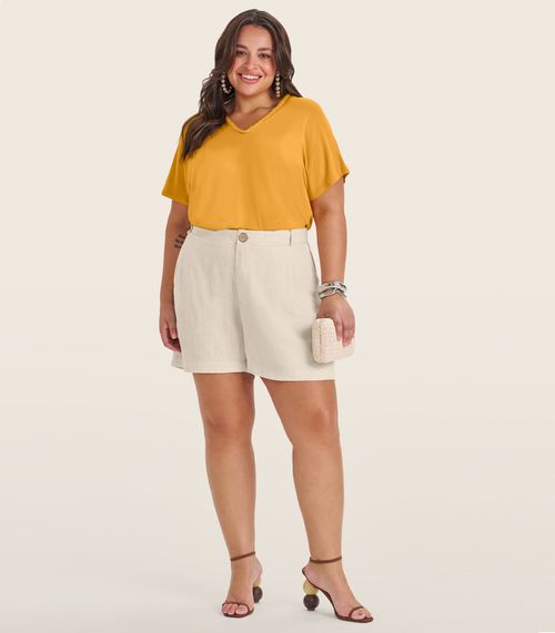 Blusa Manga Curta em Viscotorcion Secret Glam Amarelo