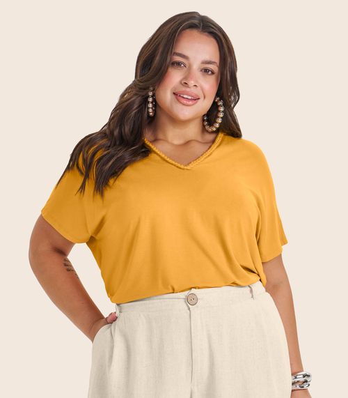 Blusa Manga Curta em Viscotorcion Secret Glam Amarelo