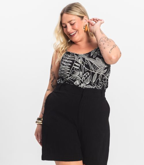 Blusa de Alça Plus Size Feminina Secret Glam Preto