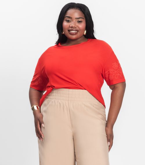 Blusa Manga Curta Plus Size Secret Glam Laranja