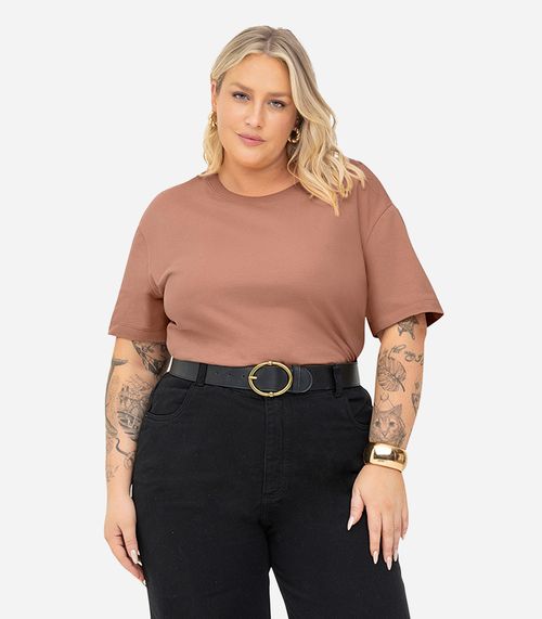 Blusa Manga Curta Plus Size Secret Glam Marrom