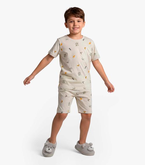 Pijama Infantil Camiseta e Bermuda Select Bege