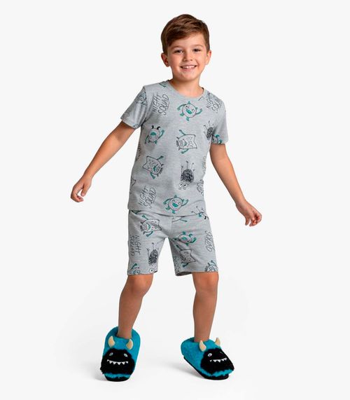 Pijama Infantil Camiseta e Bermuda Select Cinza